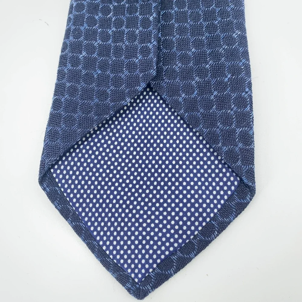 Eton Tie Mens One Size Blue Navy Patterned Silk Blend Necktie Italy Made NWT